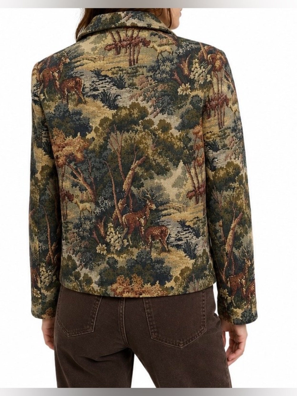 Vintage Lana Lee Woodland Deer Tapestry Zip-Up Jacket Size 14